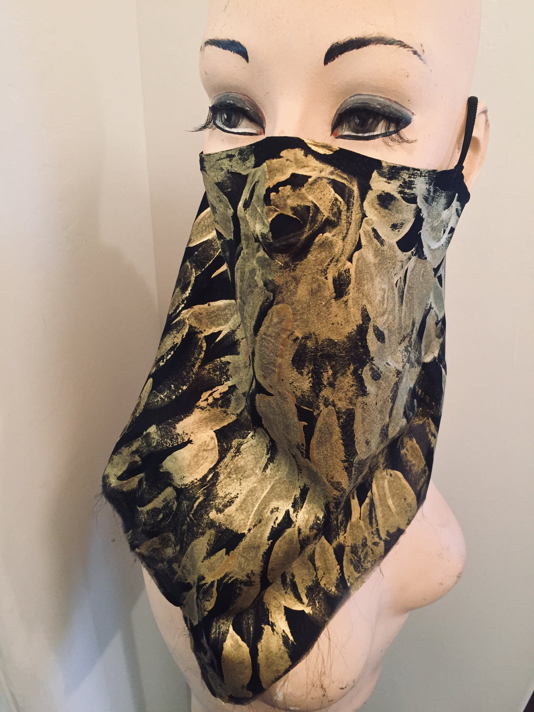 Valerj Pobega Black and Gold handpainted face covering scarf