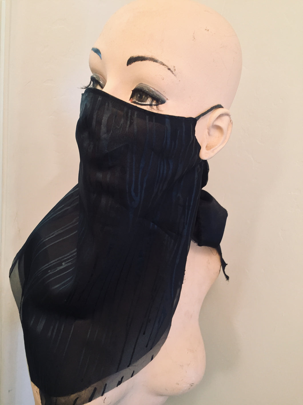 Valerj Pobega Black on Black handpainted face covering scarf
